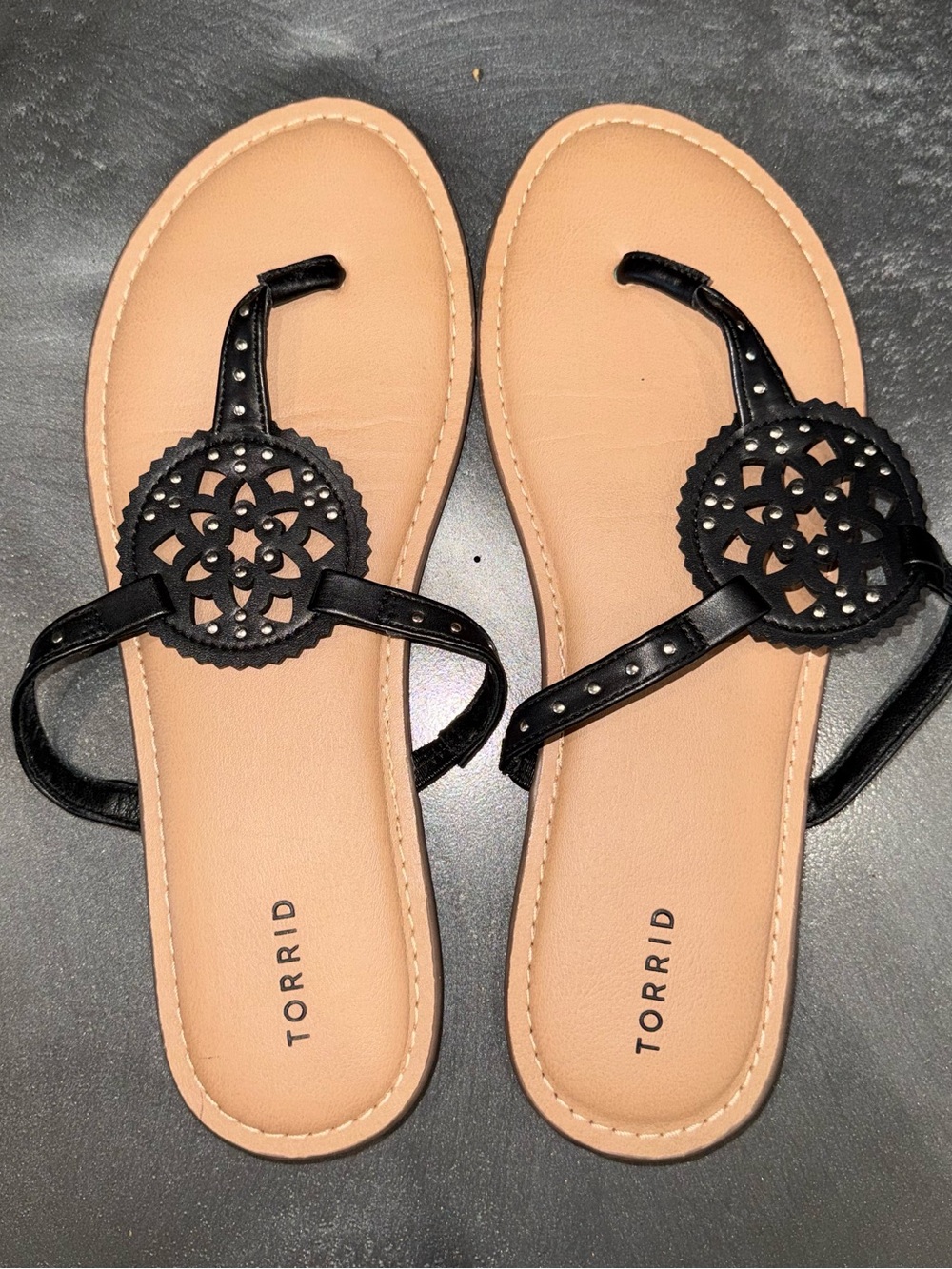 torrid Black Decorative Medallion Thong Sandals with Tan Footbed